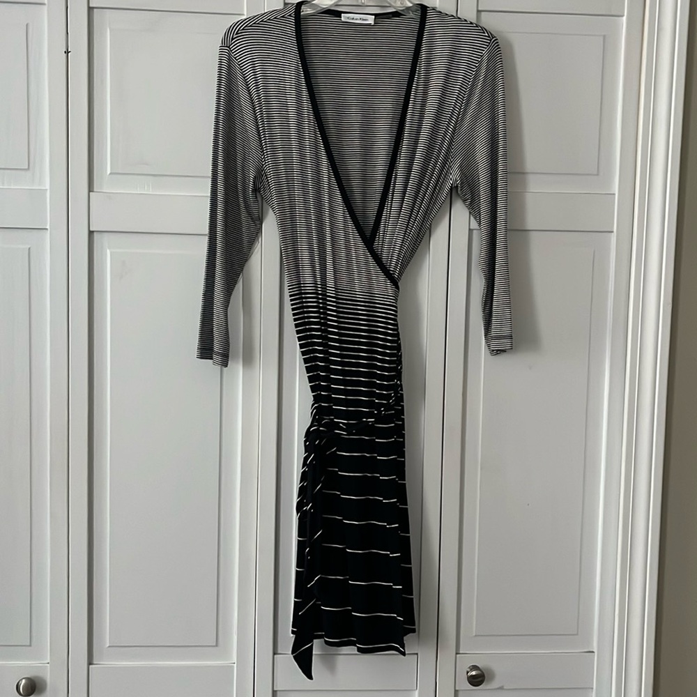 Black & White striped Calvin Klein Wrap Dress